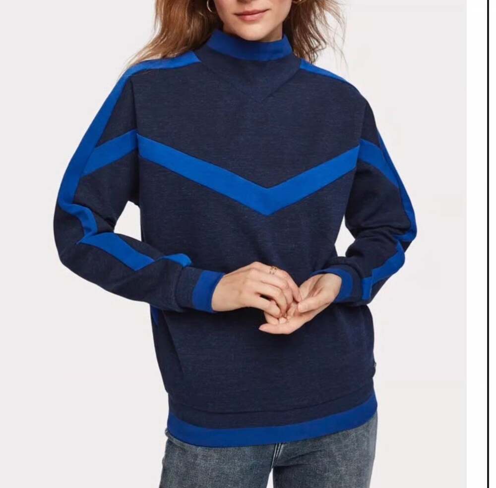 Scotch & Soda Size S High Neck Sweatshirt Colorblock Blue Ski